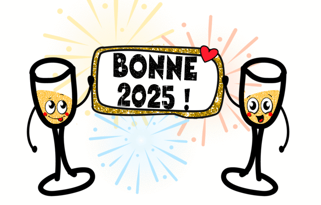 Gifs animé Bonne Anne 2025 Bonne année avec deux verres et champagne