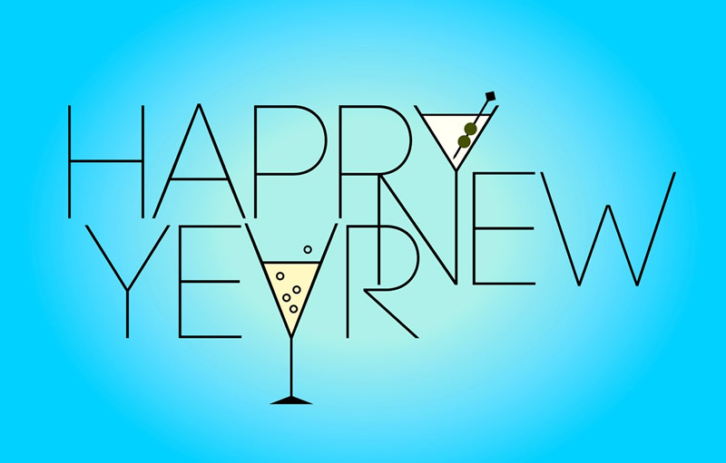 Image avec texte en anglais de souhaits avec des verres prêts à porter un toast à minuit du nouvel an.