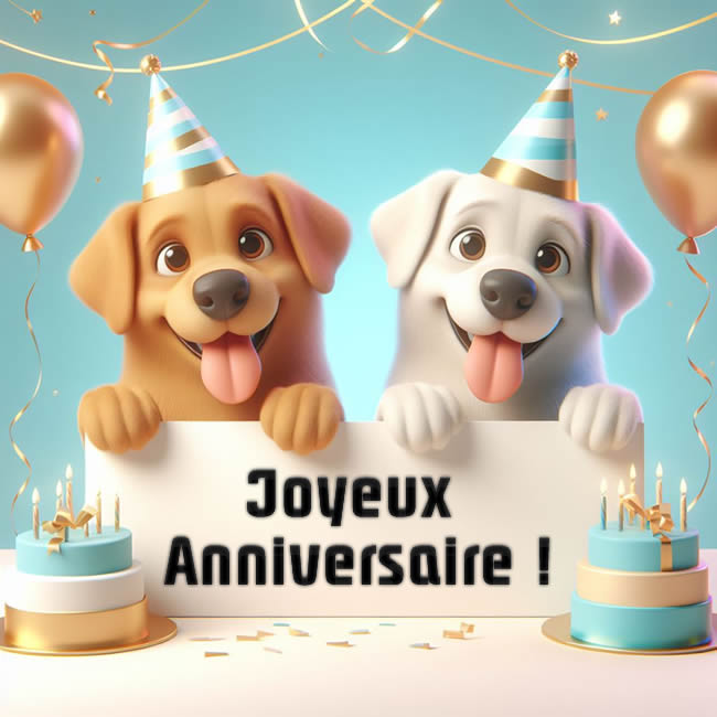 Image avec deux mignons petits chiens vous souhaitent joyeusement un joyeux anniversaire
