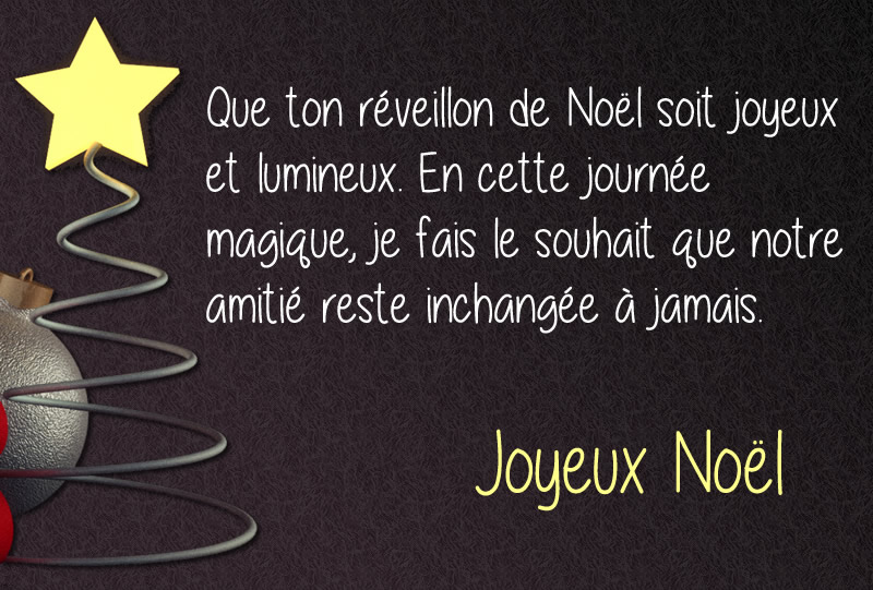 Image de fond noire avec message de joyeuses fêtes: Que ton réveillon de Noël soit joyeux et lumineux.