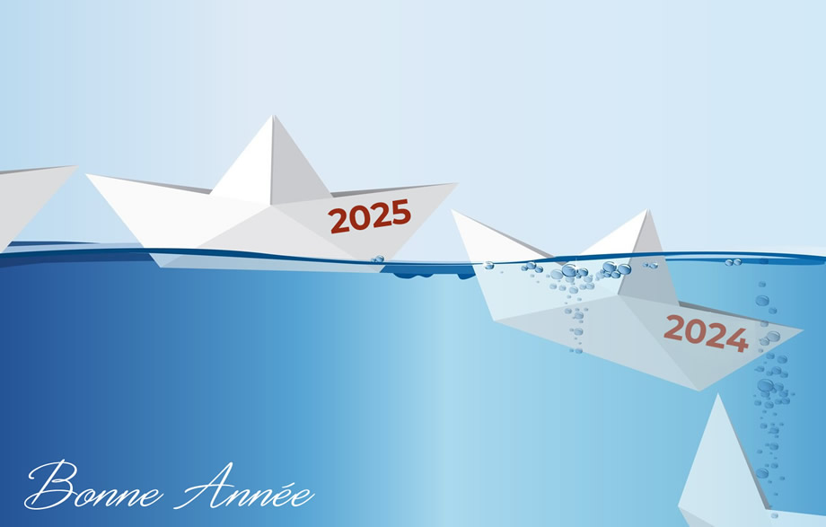 Image avec bateau en papier 2025 coulant la vieille année