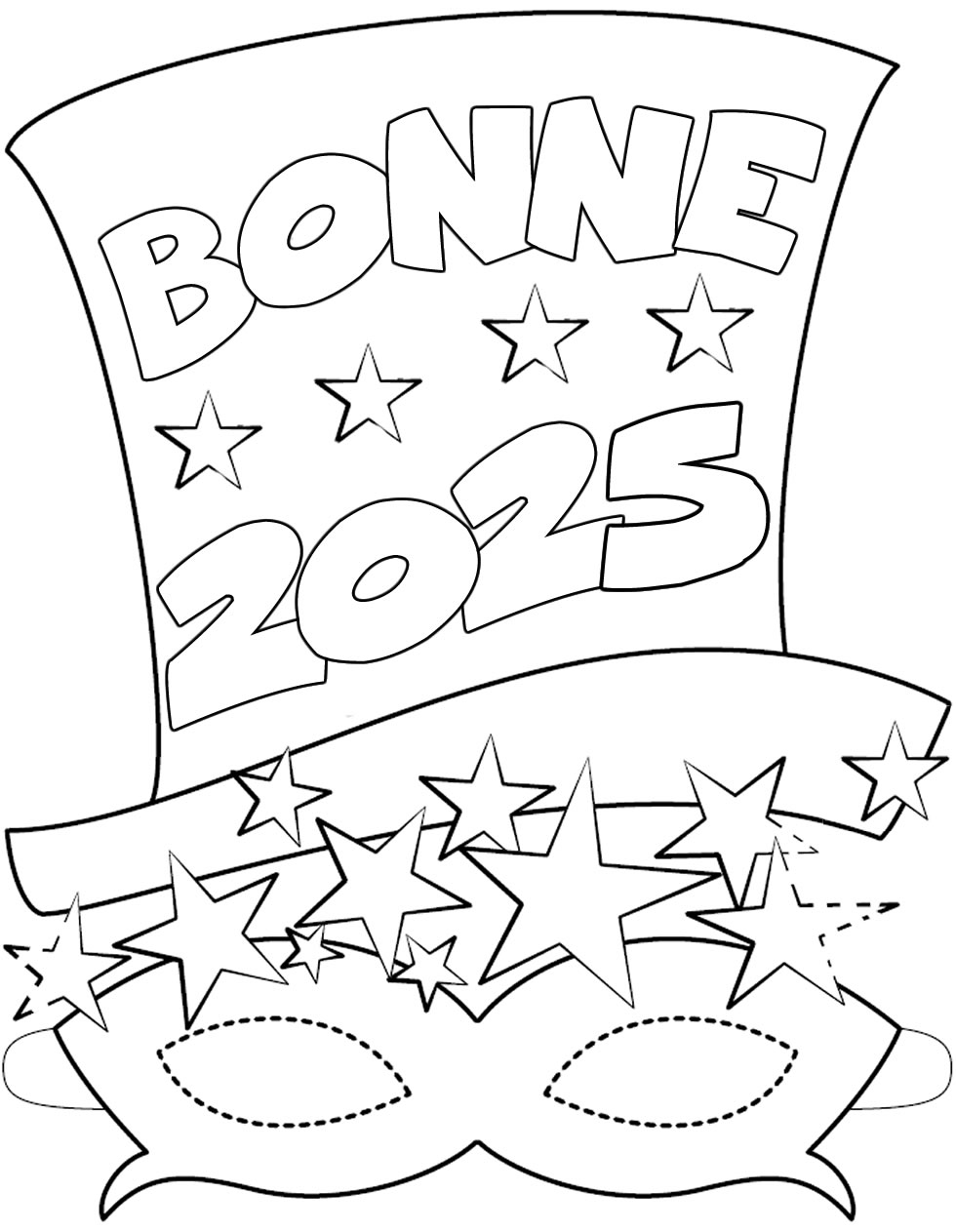 Coloriage du chapeau haut de forme du Nouvel An 2025