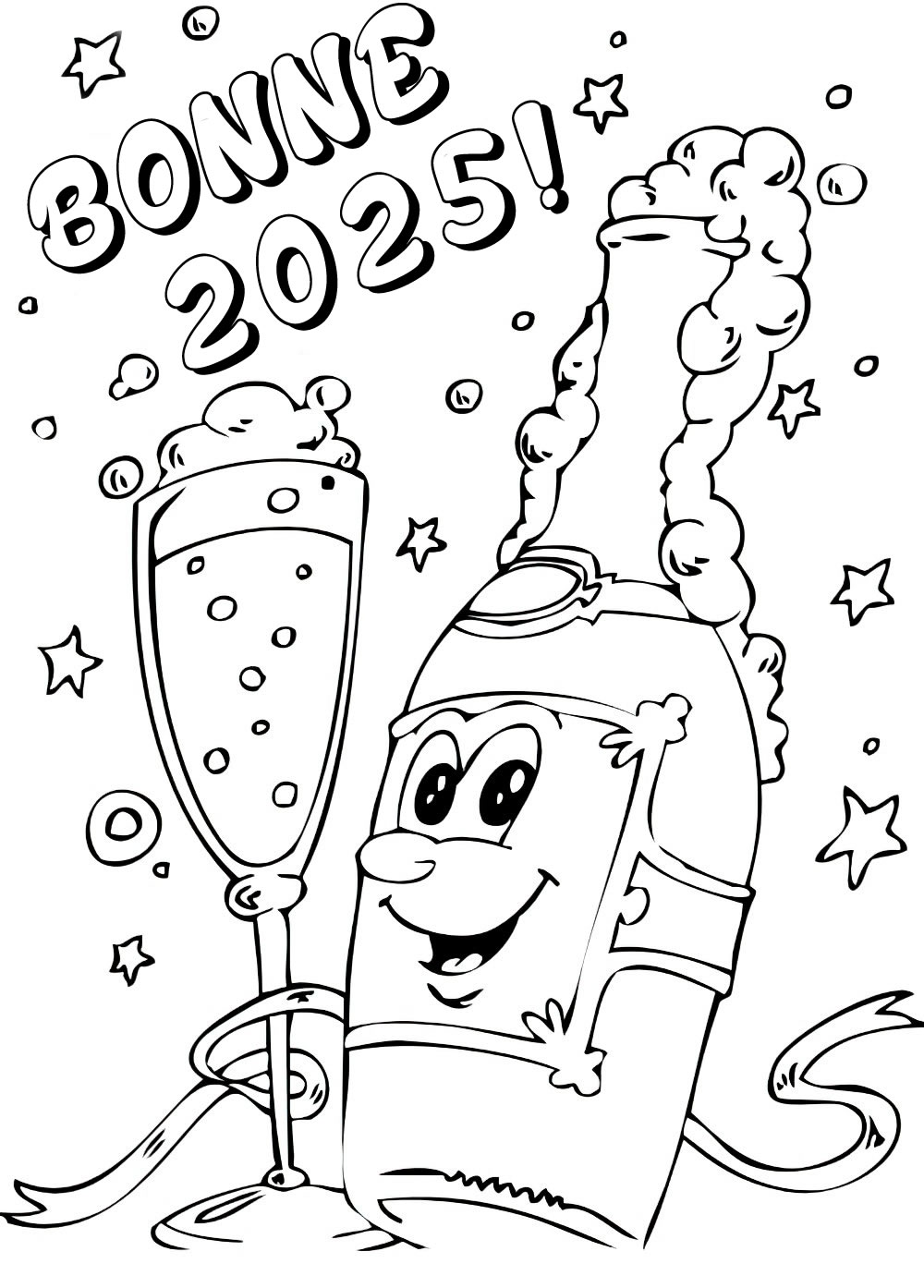 Coloriage Toast Au Champagne Nouvel an 2025