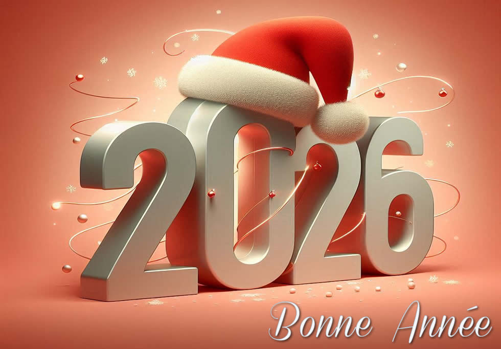 Image avec texte 3D, formée avec une boule de Noël et le numéro un avec le chapeau de père Noël
