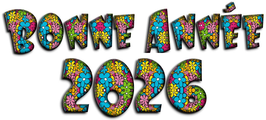 Image avec texte bonne 2026 créée à partir de fleurs colorées.