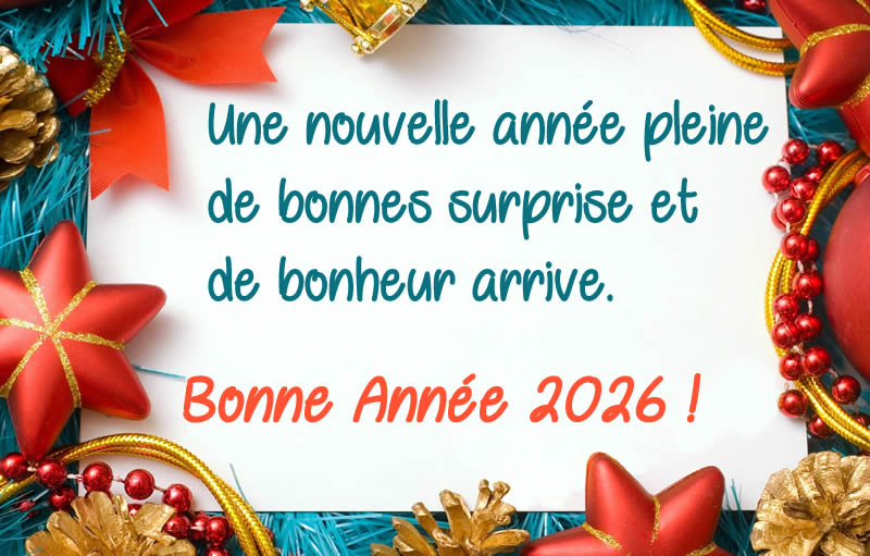 image voeux avec texte Une nouvelle année pleine de bonnes surprise et de bonheur arrive. Bonne Année 2026