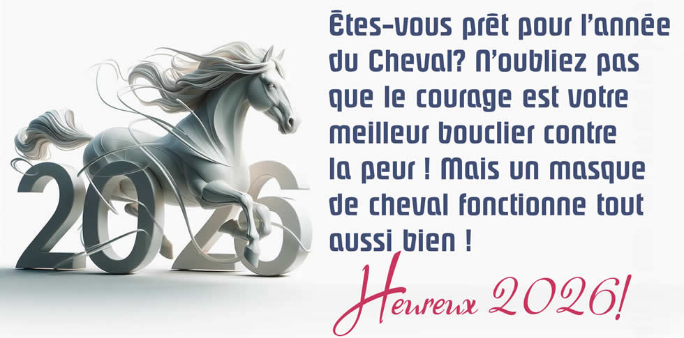 Bonne année 2026 avec un message drôle et un cheval mignon