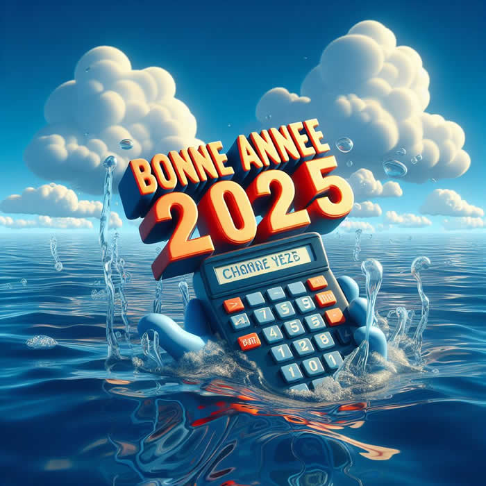 Image de bonne année 2025 en 3D dans la mer