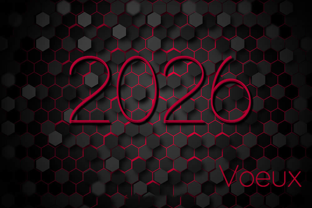 image élégante dans des couleurs rouges et noires avec texte 2026 Voeux