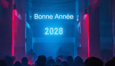 Image de type publicité avec texte de joyeux Noël et Nouvel an illuminée au néon