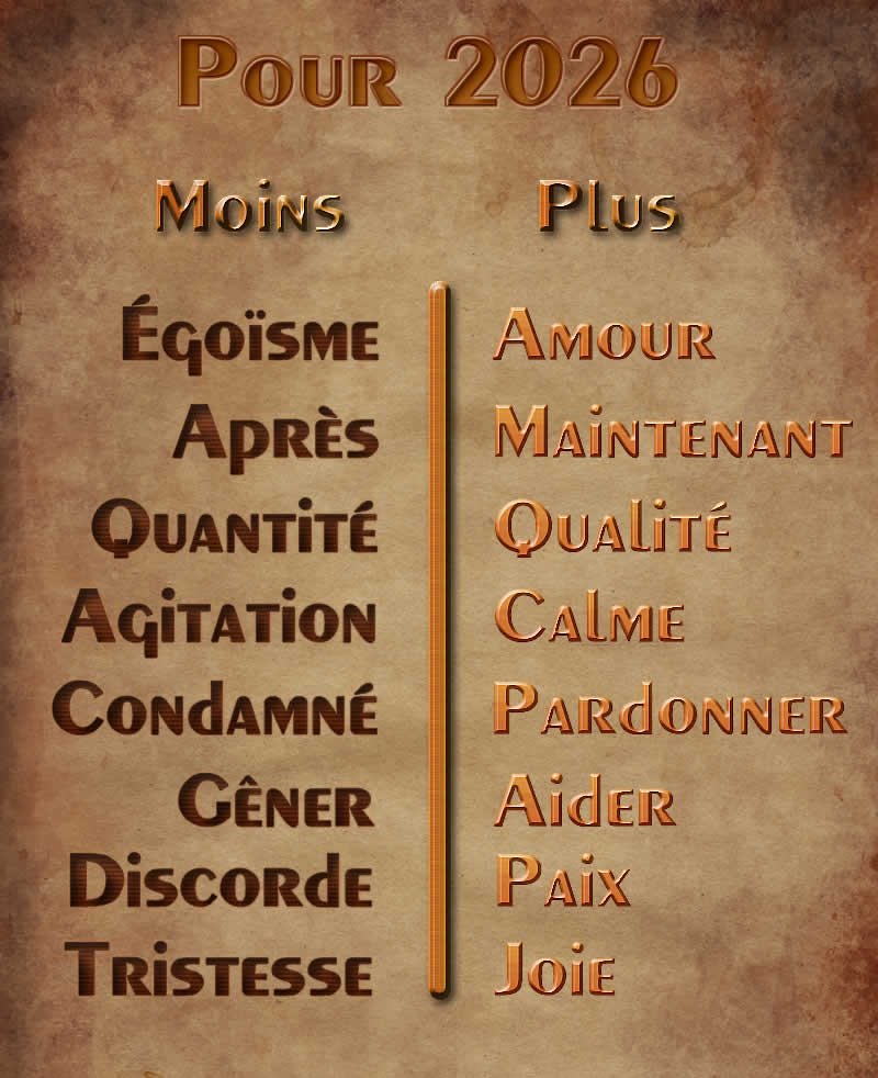 image avec liste de bonnes intentions pour 2026, en commençant par la transition de l'égoïsme à l'amour.