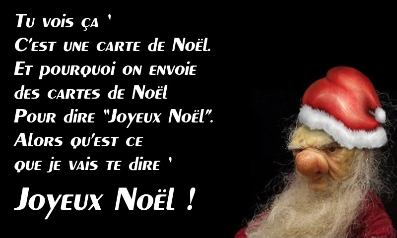 image ridicule avec un vilain père Noël et un texte d'accueil